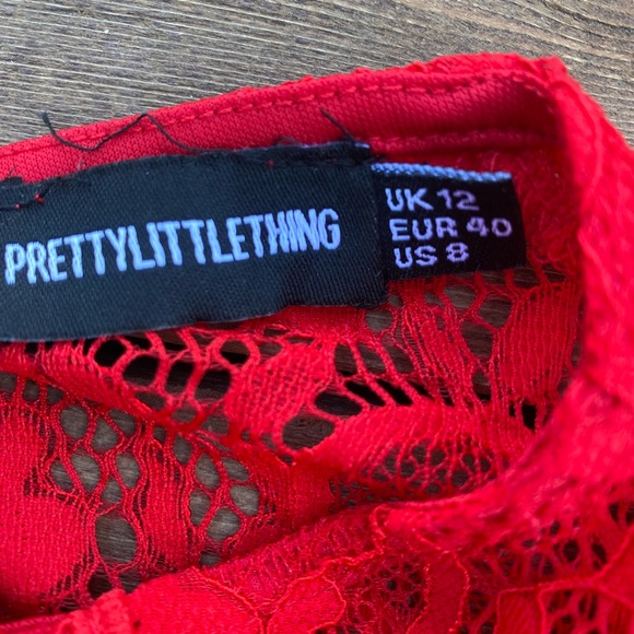 Pretty Little Thing Red Lace Mini Dress - Size 8 - Picture 4 of 5